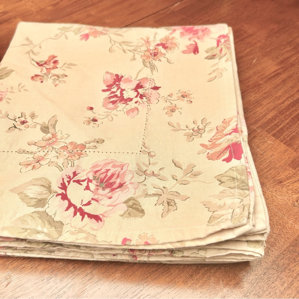 Floral Tea Stained Tablecloth with Red and Pink Accents #0215264 - Picture 6 of 9